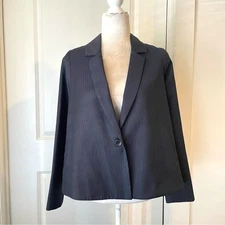 THE GREAT The Swing Blazer Jacket 100% wool Navy Blue Pinstripe Sz 1 US S