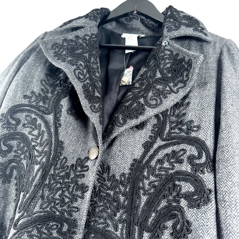 New Soft Surroundings Womens Wool Blend Blazer Herringbone Embroidered Jacket S - Image 4 of 4