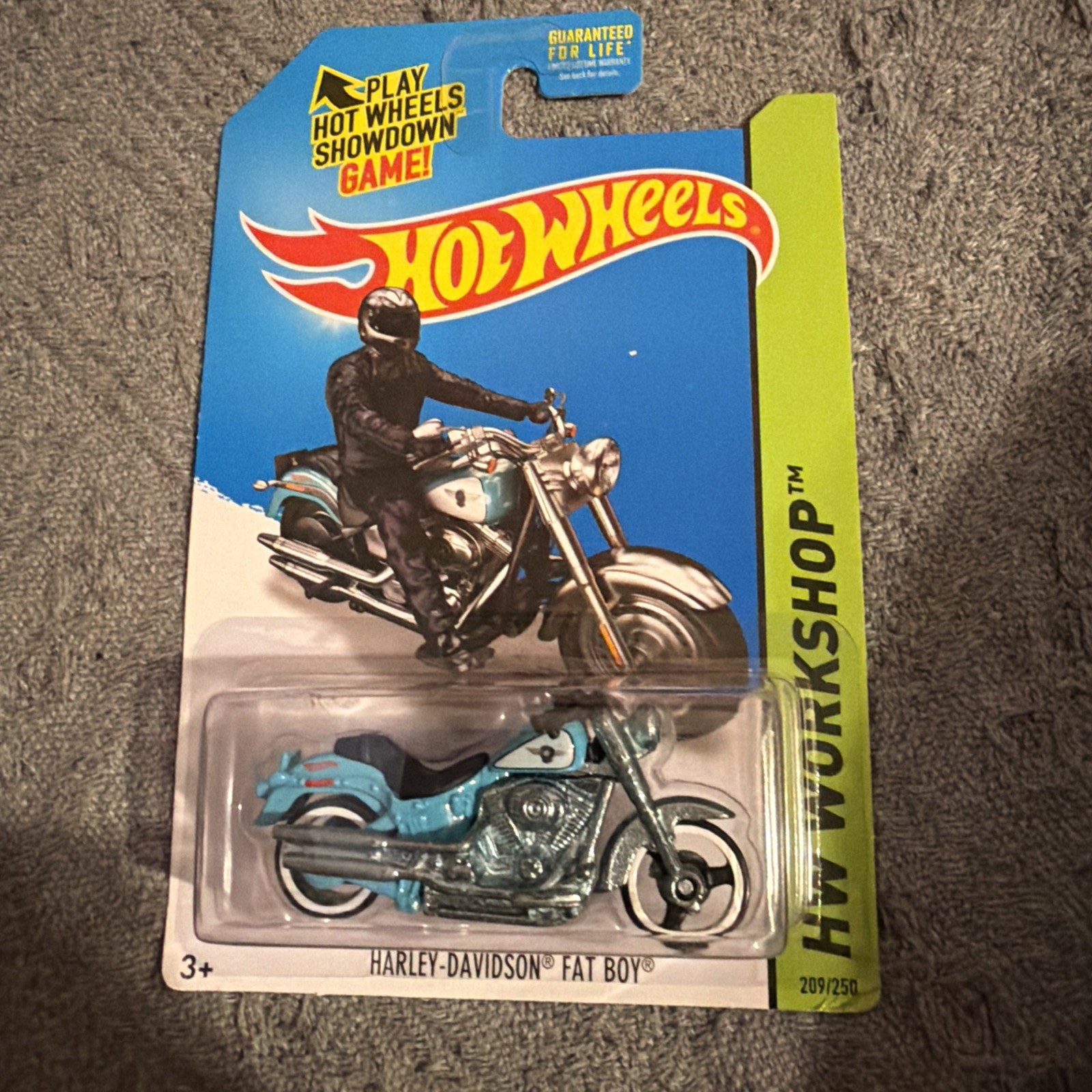 2014 Hot Wheels HW Workshop Harley-Davidson Fat Boy Blue 209/250 Brand New