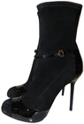 Sergio Rossi Black Stretch Suede Platform Ankle Boot  Bootie 39.5 Pump New