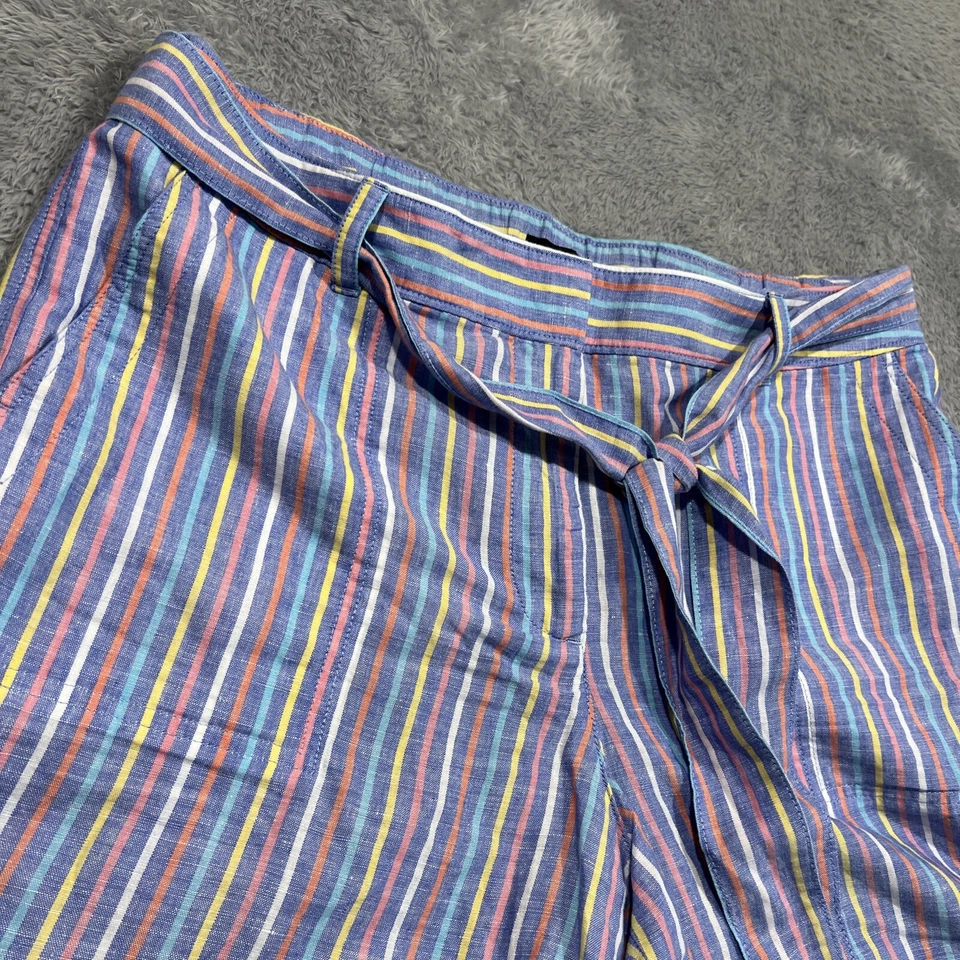 Pantalones Cortos Talbots Para Mujer 12 35x6 Azul Rosa Rayas Mezcla de Lino Corbata Cinturón Playa Foto 2 de 4
