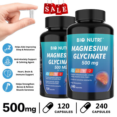 Magnesium Glycinate 500mg 240 Capsules For Sleep Stress Relief Support Bone