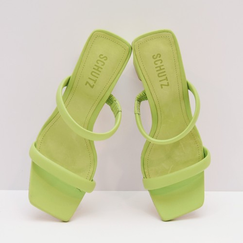 Schutz Ully Deluxe Nappa Lime Green Open Square Toe Block Heel Sandals Sz 8B - Picture 3 of 15