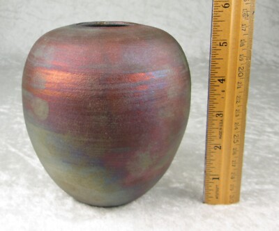 Jeremy Diller Raku Pottery Vase Iridescent Signed 5-1/2 inch Tall J Diller