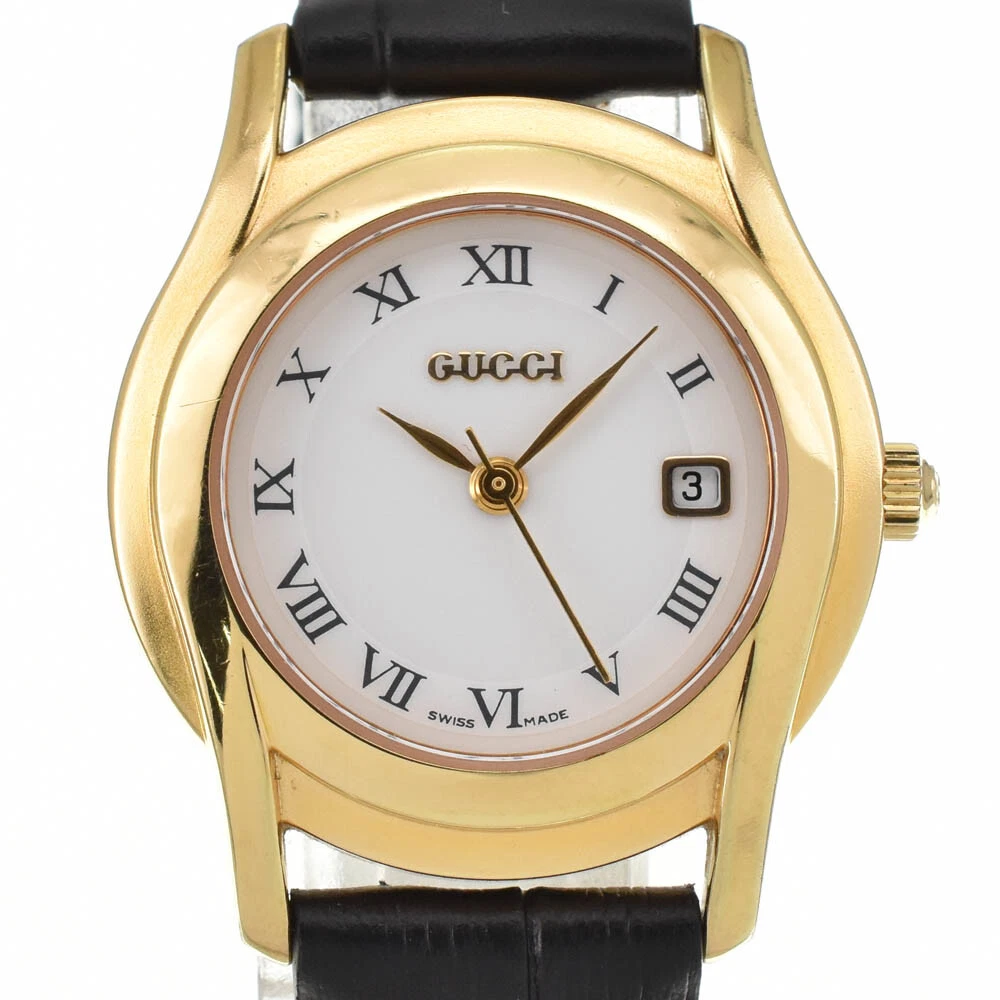 Montre pour femme GUCCI G Class 5400L date cadran blanc GP/cuir quartz A#138860