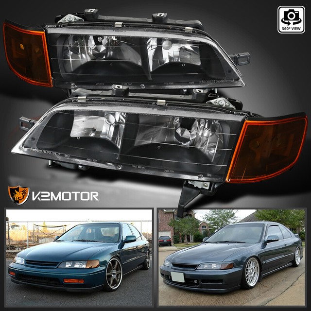 For 94 97 Honda Accord Black Headlights W Amber Corner Signal Lamps Pair For Sale Online Ebay