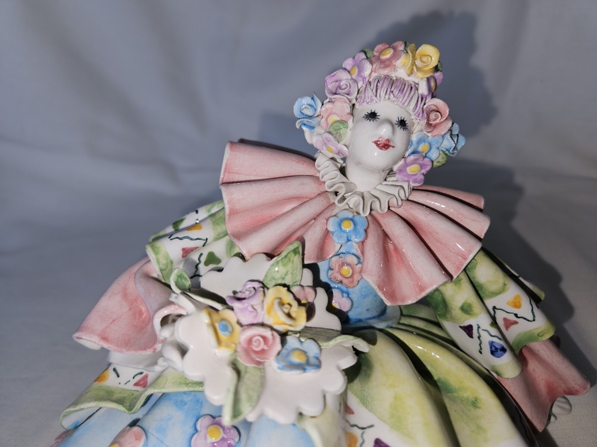 Vintage Porcelain Pierrot Clown with Flowers Made for Gumps San