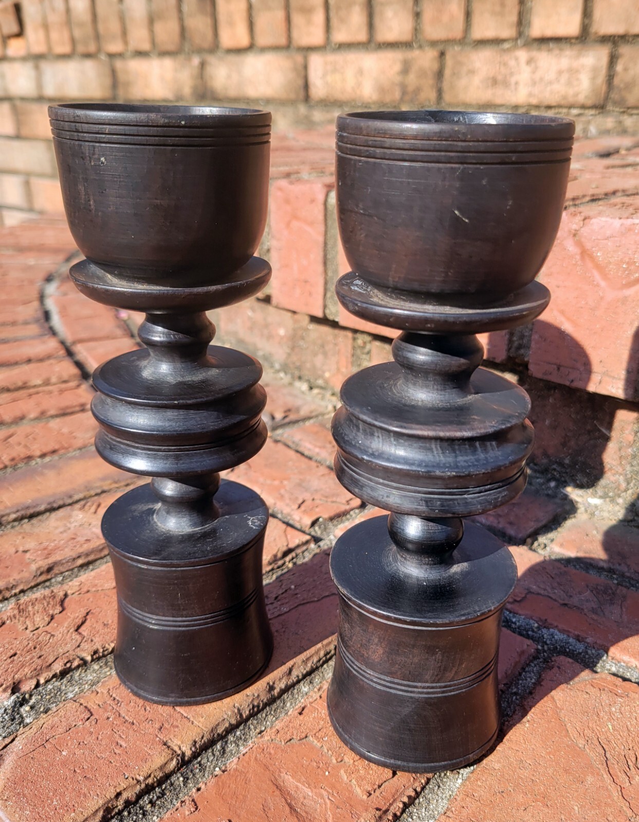 Hand Carved African Blackwood Candle Holders Set of Two Vintage eBay