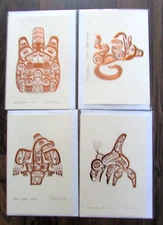 BILL REID Haida Copper - WOLF* EAGLE* BEAVER *KILLER WHALE 6" x 9" Art Card Set