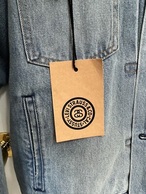 Size L Stussy X Levi's Embossed Indigo Trucker Jacket | eBay