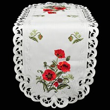 Frühling Sommer Tischdecke Tischläufer Mitteldecke Stickerei Rot Mohnblumen NEU