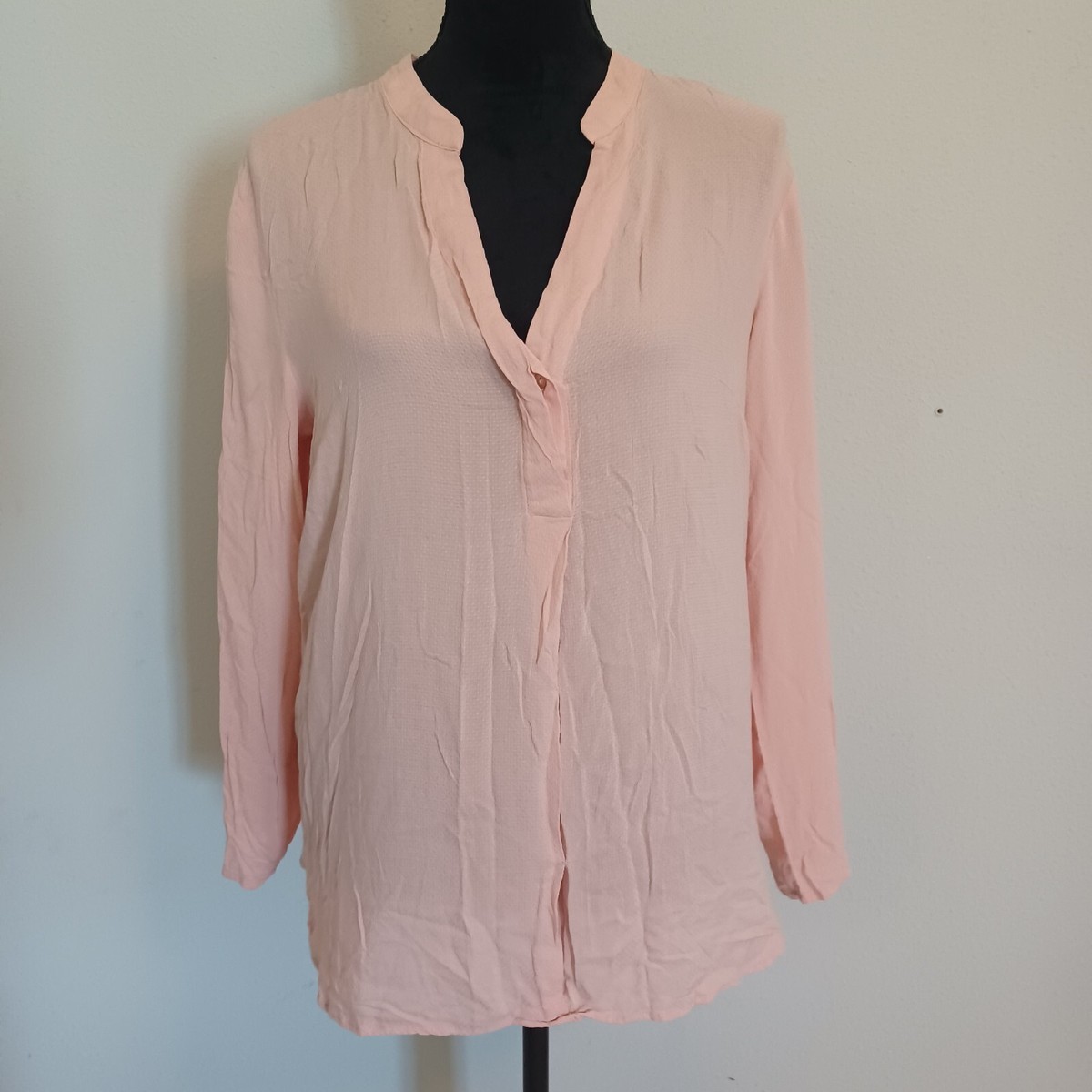 H&M Peach Long Sleeved Semi-sheer Blouse Top Shirt Size 14