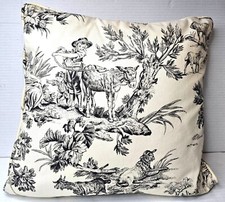 Vintage Look Time Passed Toile De Jouy Throw Pillow Cover With Farm Animal Print