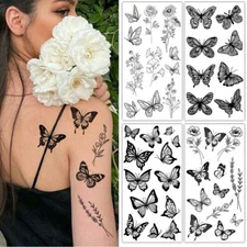 Temporary Tattoo Black Sketch Rose Flower Fake Body Art Sticker Waterproof⊥