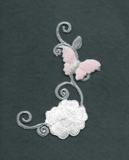 2.5" White Gray Grey Flower Vine Butterfly Embroidery Patch
