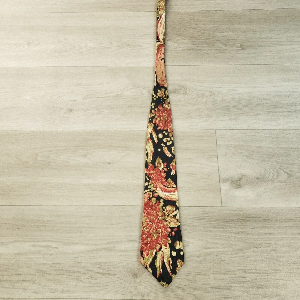 Corbata de diseñador Pierre Balmain Paris para hombre floral negra roja beige marrón vintage Foto 2 de 4