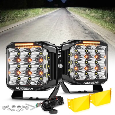 AUXBEAM 2pcs 7''inch LED Work Lights Pods Spot Flood Driving Lamps + Amber Covers