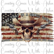 Sublimation Transfer Print Skull Flag Small Town Ready to Press Heat Transfer