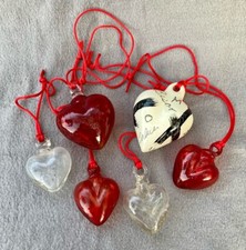 Collection of 6 Heart Ornaments Glass and Ceramic