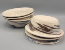 Set of 6 Vintage Earth Park Pottery Baysville Ontario Blue Sand Swirl Bowls EUC