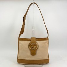 Vintage GUCCI Shoulder Bag GG Canvas Leather Made In ITALY Authentic