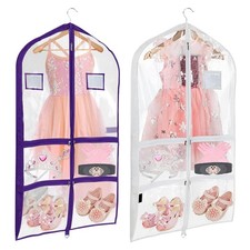 Costume Dance Garment Bag 3 Clear Pockets for Suits Dresses Travel, Competitions