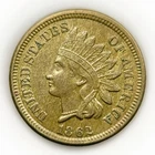 1862 1c Indian Head Small Cent - Civil War Year - AU - About Uncirculated Coin