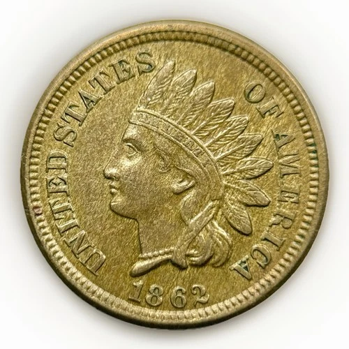 1862 1c Indian Head Small Cent - Civil War Year - AU - About Uncirculated Coin