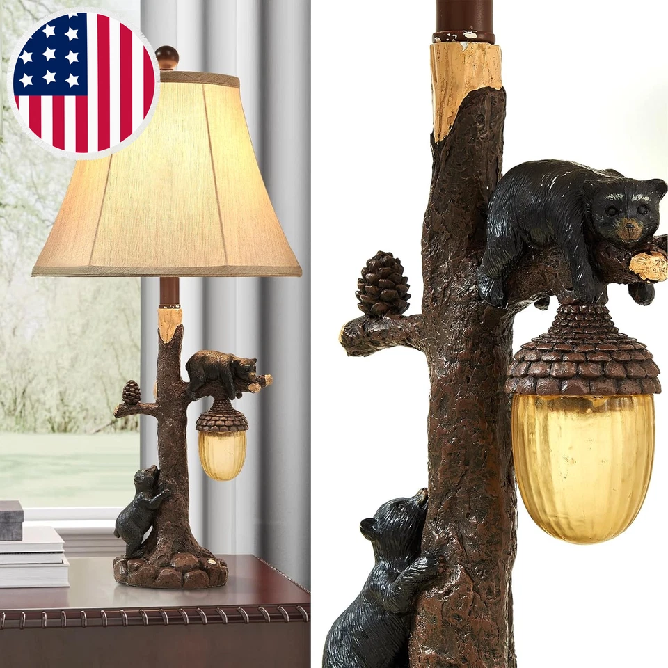 Lámpara de mesa rústica Western Bear con luz nocturna Juego de 2 lámparas de noche rústicas de 26"" Foto 2 de 4