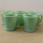 Fire-King Original Green Milk Glass Mugs w/ Handles, Set of 8 - Jadeite