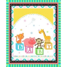 Baby Animal Blocks Wall hanging Quilt top Panel Fabric 100% cotton