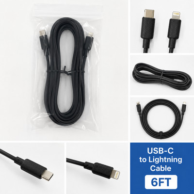 usb-c to lightning cable 6ft black silicone, MFi-Ceritified, universal used