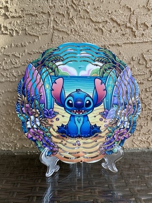 Disney Inspired Surfboard Stitch , 8 Inch Wind/garden Spinner With Hanging Charm