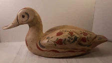 Duck Decoy Resin Hand Painted Signed Folk Art  Primitive Country Cottagecore Vtg