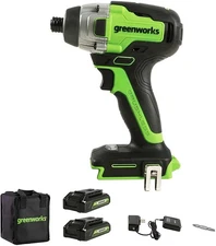 Greenworks 24V Brushless Impact Driver, two USB Batteries, and Charger