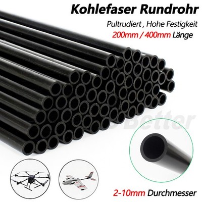 CFK Kohlefaser Rohr Ø2-10mm Pultrudiert Carbon Karbon Rundrohr 200mm 400mm Länge