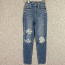 American Eagle Jeans Womens 00 Blue Distressed Curvy Super Hi Rise Jegging
