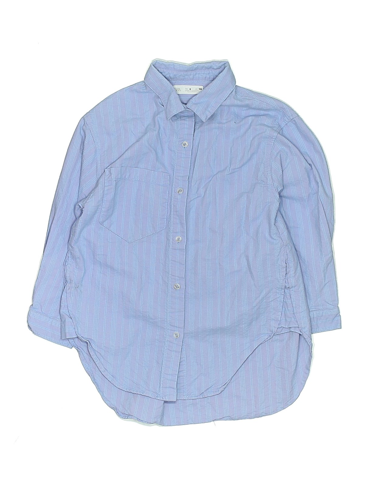 Zara Girls Blue 3/4 Sleeve Button-Down Shirt 9