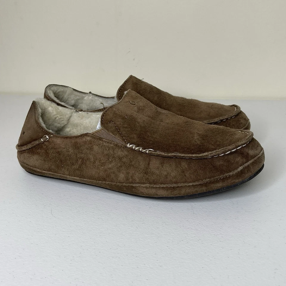 OLUKAI Nohea Zapatilla Marrón Gamuza Sin Cordones Mocasines Forrados de Oveja Cálidos Talla 9 Foto 2 de 4
