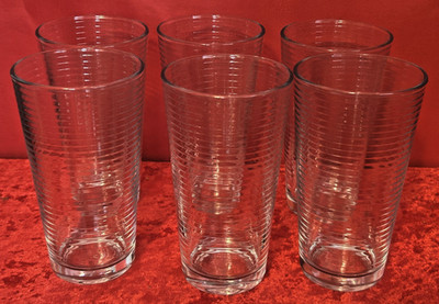 Set of 6 Pasabahce Doro 16oz Pint Glasses Horizontal Ribbed Bands