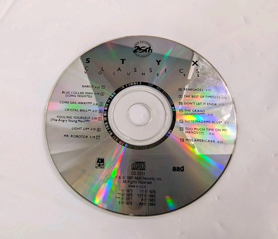 Styx Classics Volume 15 CD A&M Records 25th Anniversary 1987 Classic Rock Vtg Foto 4 de 4