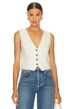 L*SPACE Rhodes Ivory Cream Linen Cotton Blend Cropped Vest Top, Size M