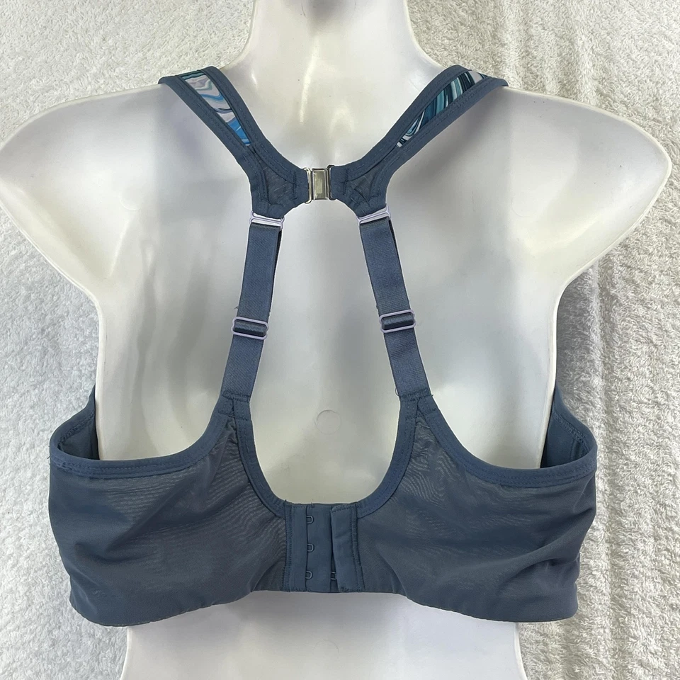 Sujetador deportivo Panache para mujer gris azul estampado de mármol con aros espalda deportiva de alto impacto Foto 3 de 4