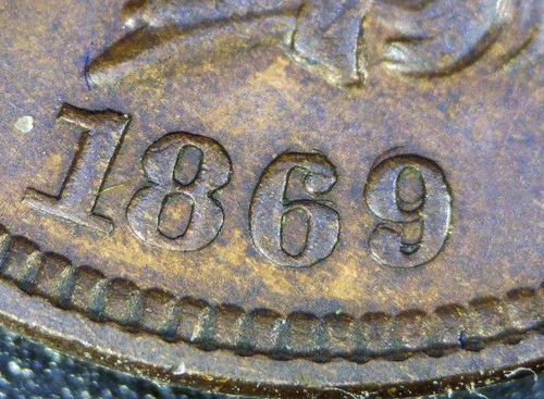 1869/69 Indian Head Cent 69 Over 69 repunch Ch AU, Rare Variety & Grade Penny 1C