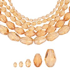 328 PCS 5 Size Teardrop Crystal Glass Beads for Necklace DIY, Golden Champagne