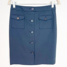 ANN TAYLOR PETITE BLACK PONTE KNIT BUTTON FRONT PENCIL SKIRT WOMENS SZ 2P NWT