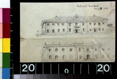 Photo:[Englewood Town Hall, Englewood, N.J.] [Two perspective sketches]