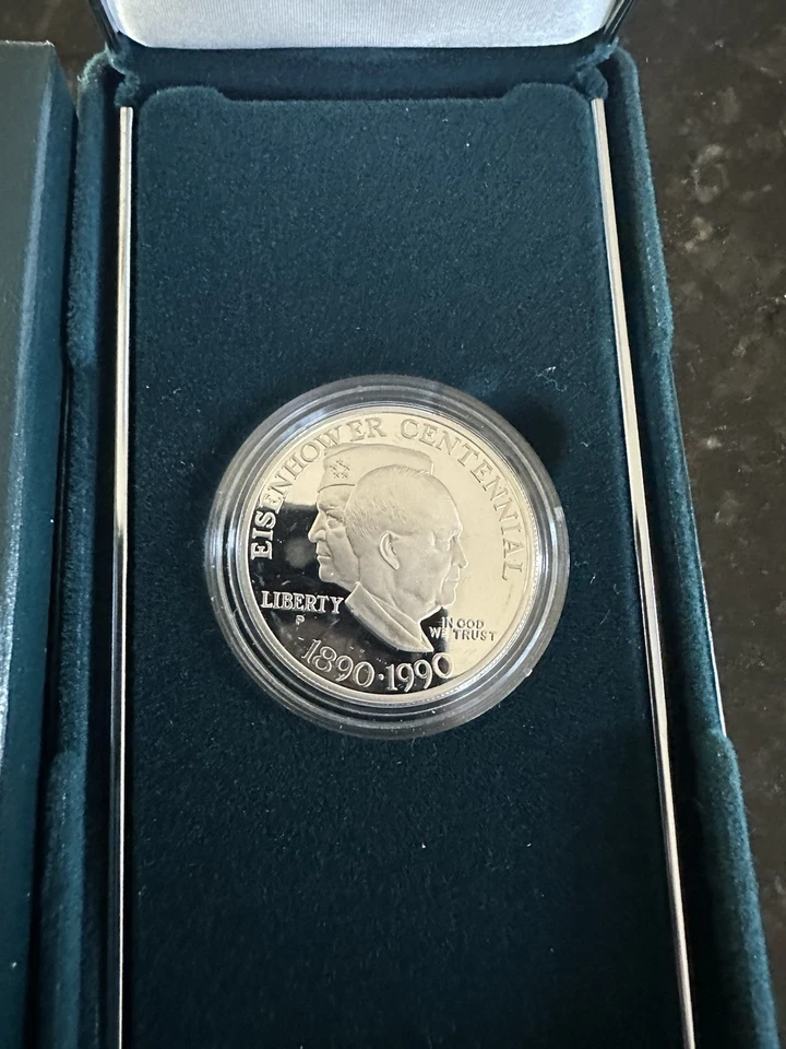 1990 Eisenhower Centennial Silver Dollar Proof w/ Box U.S. Mint Commemorative - Image 2 of 2