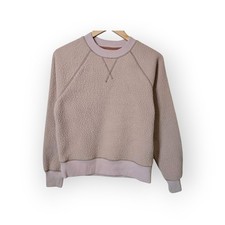 Everlane ReNew Fleece Sweatshirt Small Tan Pink Raglan Crewneck Pullover Women's