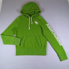 VTG Abercrombie Fitch Muscle Hoodie Mens Medium Green Big Moose Sleeve Spell Out